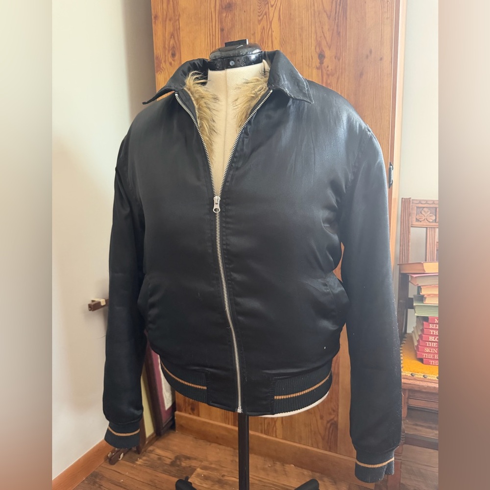 Urban Outfitters Black Faux Fur Lined Bomber Jacket Size M